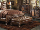 Versailles 65" Bench, Two Tone Light Brown Faux Leather & Cherry Oak Finish