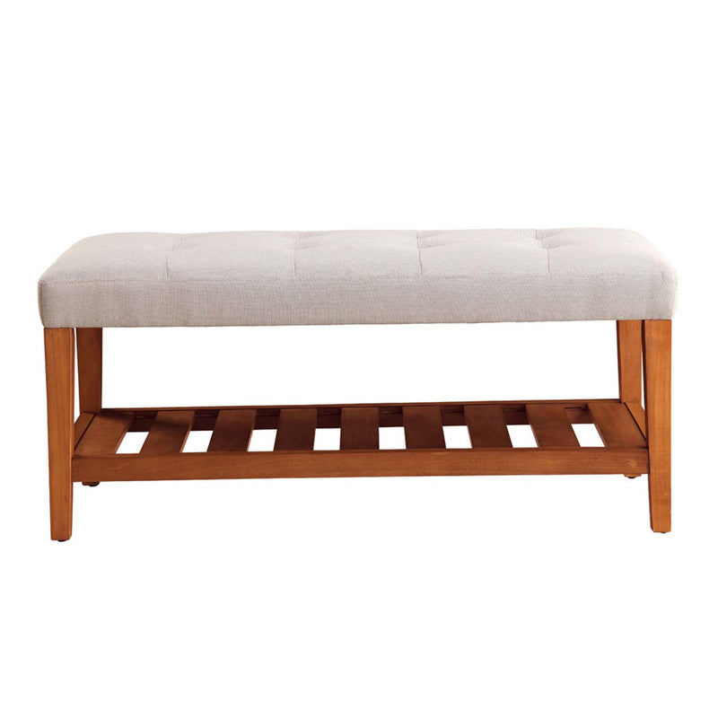 Charla 40" Bench, Light Gray Fabric & Oak Finish
