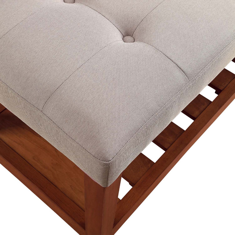 Charla 40" Bench, Light Gray Fabric & Oak Finish