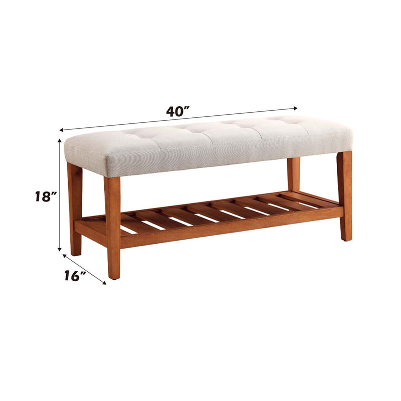Charla 40" Bench, Light Gray Fabric & Oak Finish