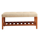 Charla 40" Bench, Beige Fabric & Oak Finish