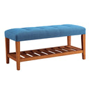 Charla 40" Bench, Light Blue Fabric & Oak Finish