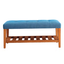 Charla 40" Bench, Light Blue Fabric & Oak Finish