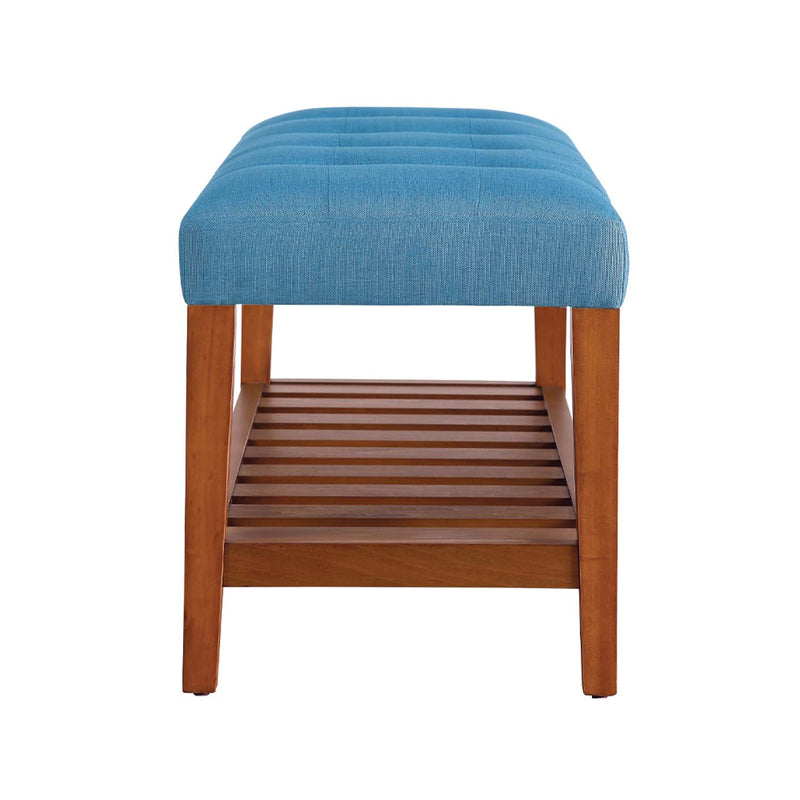 Charla 40" Bench, Light Blue Fabric & Oak Finish