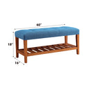 Charla 40" Bench, Light Blue Fabric & Oak Finish