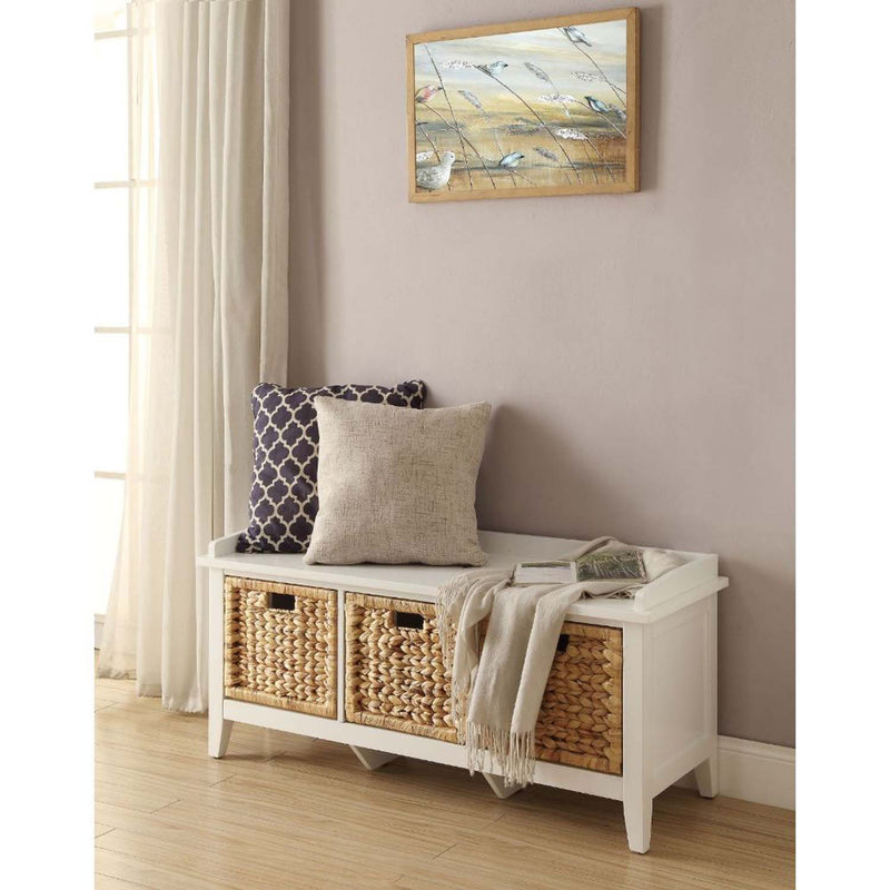 Flavius 43" Bench, Rattan & White Finish