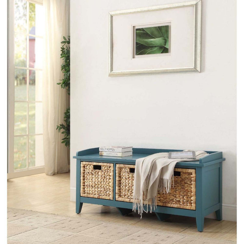 Flavius 43" Bench, Rattan & Teal Finish