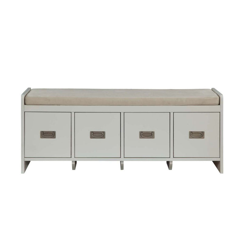 Berci 48" Bench, Beige Fabric & White Finish