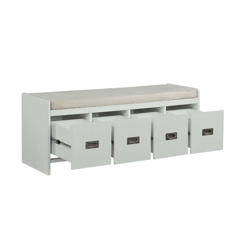 Berci 48" Bench, Beige Fabric & White Finish