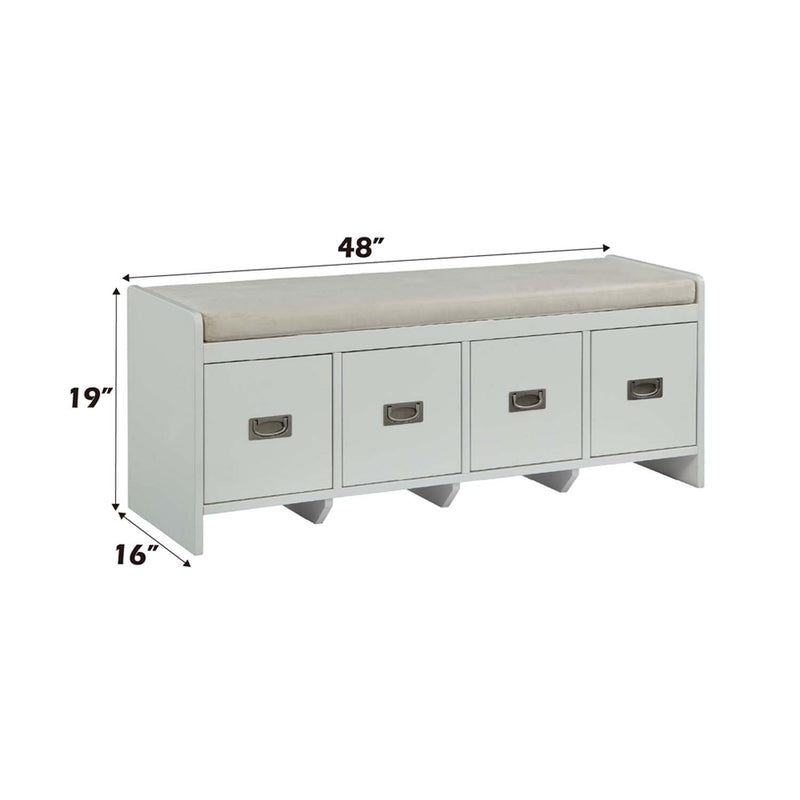 Berci 48" Bench, Beige Fabric & White Finish