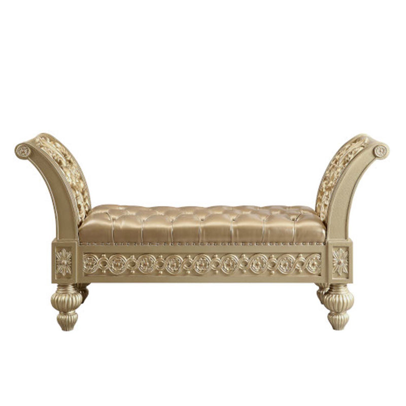Seville 66" Bench, Gold Faux Leather & Gold Finish