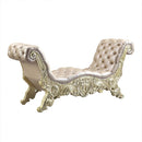 Vatican 75" Bench, Faux Leather, Light Gold & Champagne Silver Finish