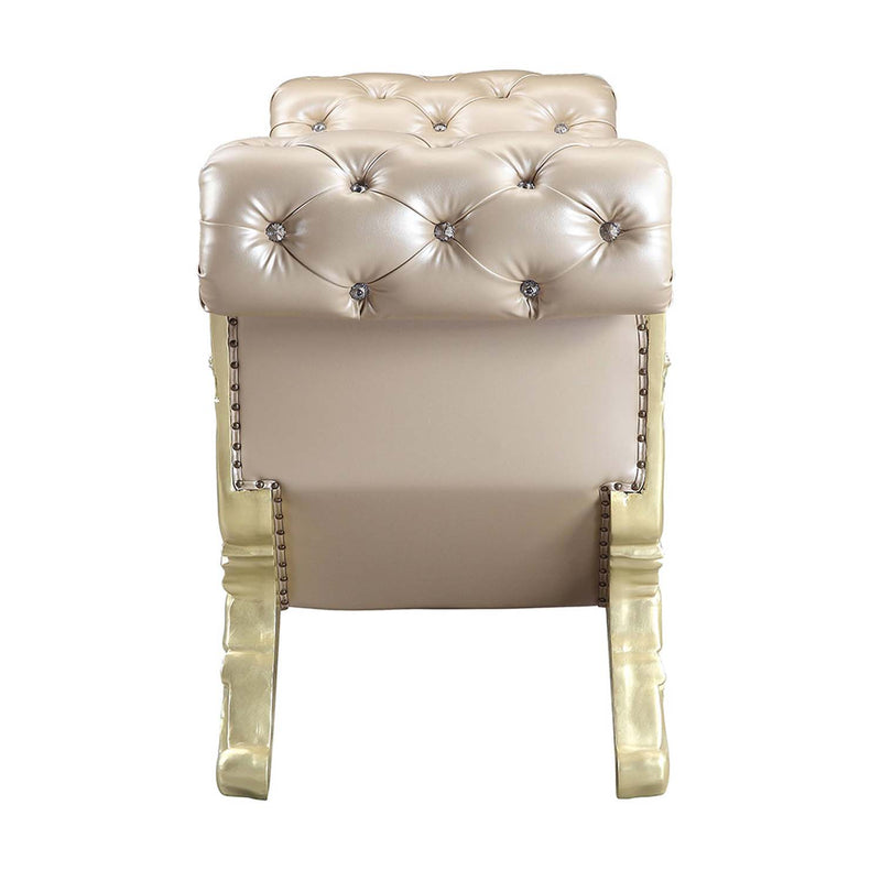 Vatican 75" Bench, Faux Leather, Light Gold & Champagne Silver Finish
