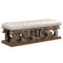 Constantine 64" Bench, Light Gold Faux Leather , Brown & Gold Finish