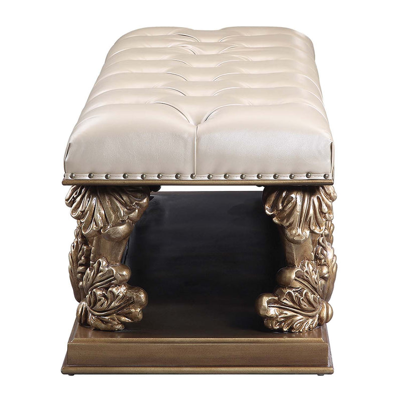 Constantine 64" Bench, Light Gold Faux Leather , Brown & Gold Finish