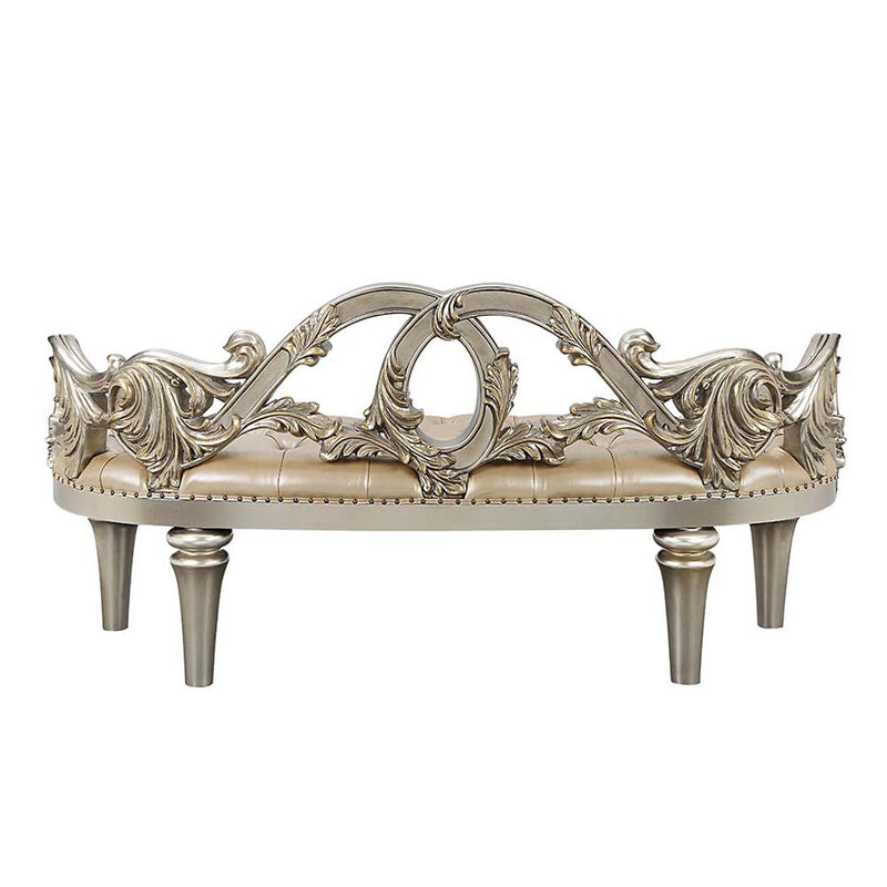 Danae 70" Bench, Champagne Faux Leather & Gold Finish