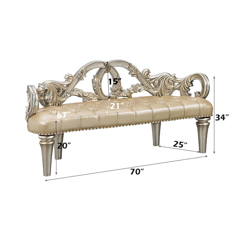 Danae 70" Bench, Champagne Faux Leather & Gold Finish