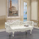 Adara 76" Bench, Pearl White Faux Leather & Antique White Finish