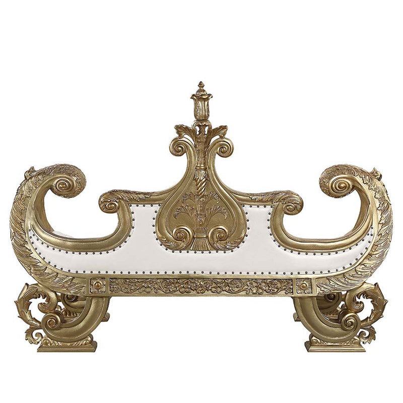 Bernadette 71" Bench, White Faux Leather Fabric & Gold Finish