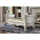 Vendome 74" Bench, Pearl Faux Leather & Antique Pearl Finish