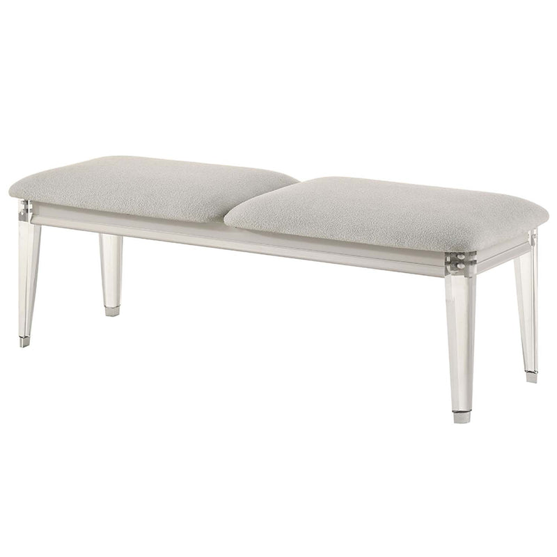 Laveda 54" Bench, Light Gray Boucle & Pearl White Finish