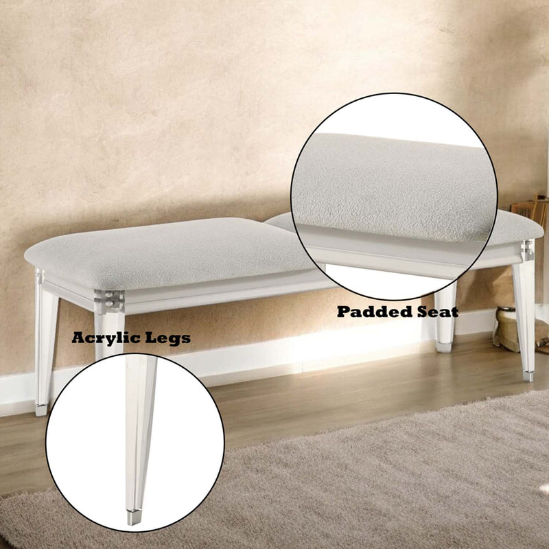 Laveda 54" Bench, Light Gray Boucle & Pearl White Finish