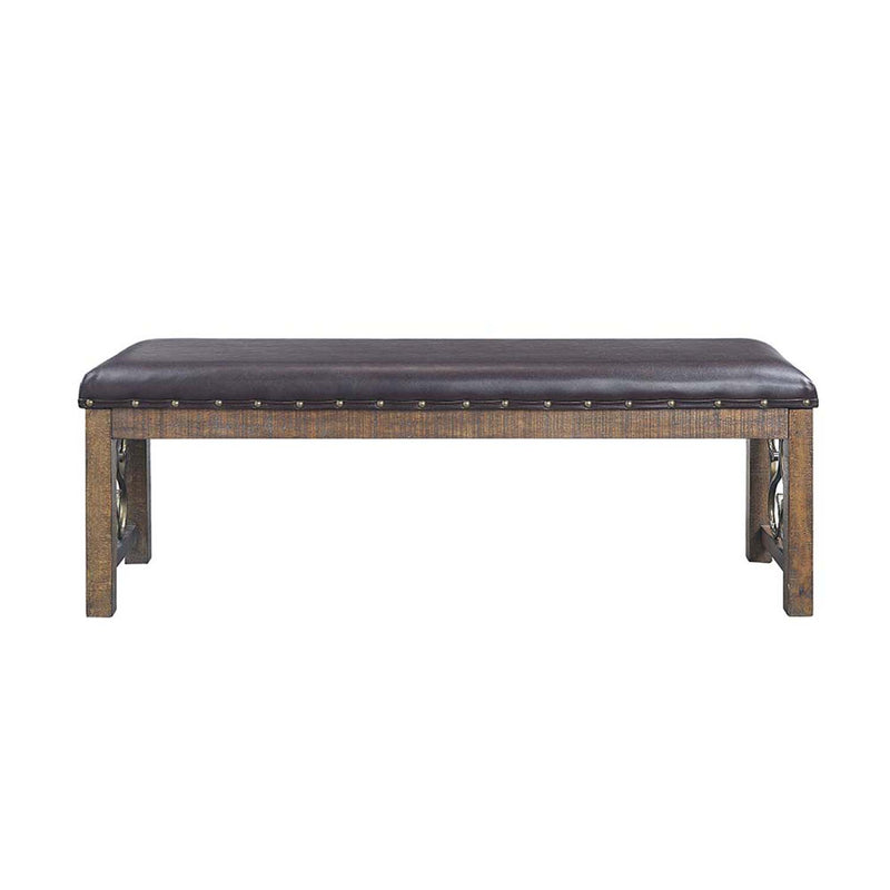 Raphaela 56" Bench, Black Faux Leather & Weathered Cherry Finish