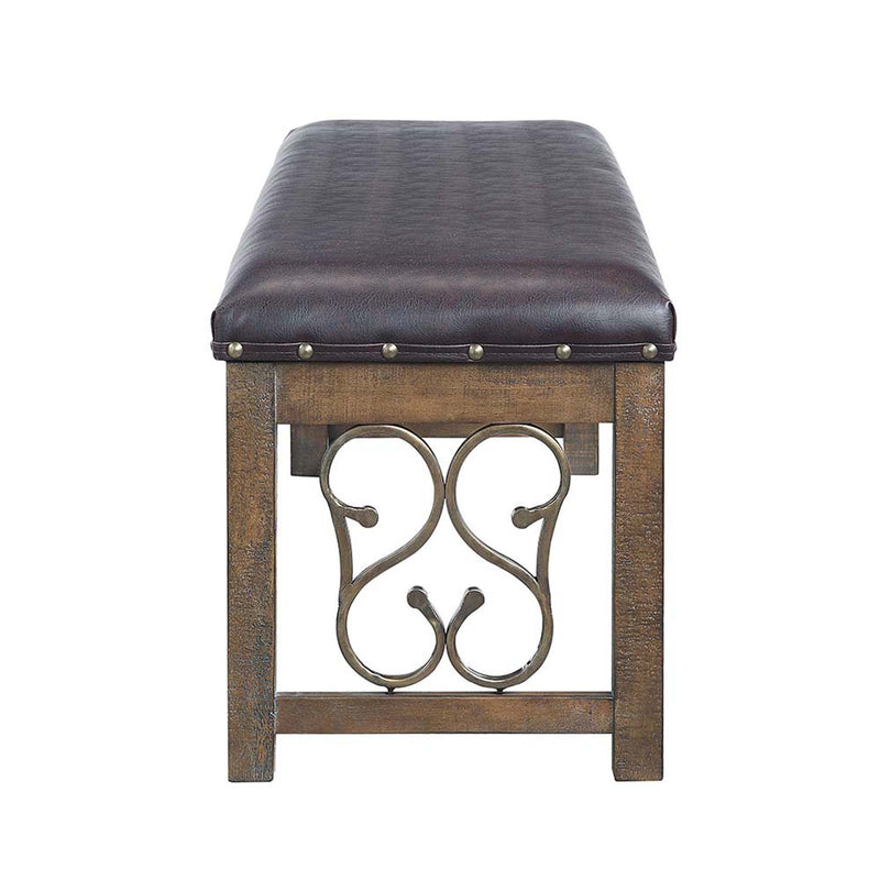 Raphaela 56" Bench, Black Faux Leather & Weathered Cherry Finish