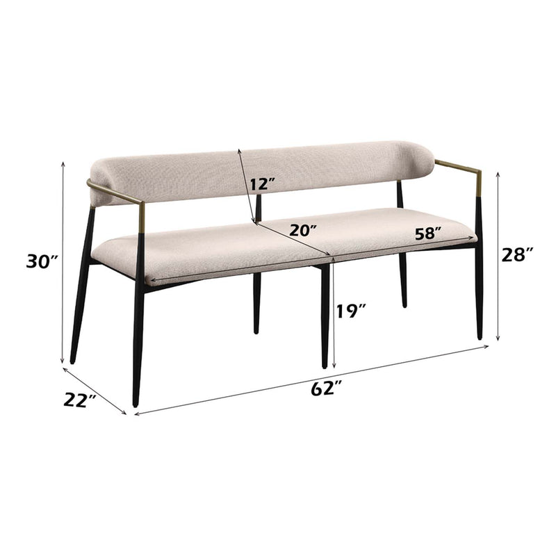 Jaramillo 62" Bench, Beige Linen & Black Finish