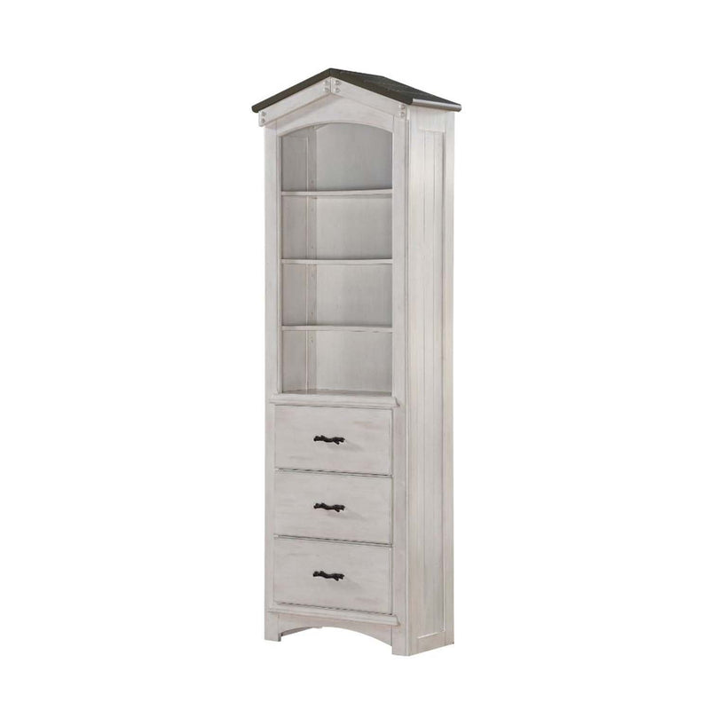 Tree House Bookcase Cabinet, Weathered White & Washed Gray Finish Acme