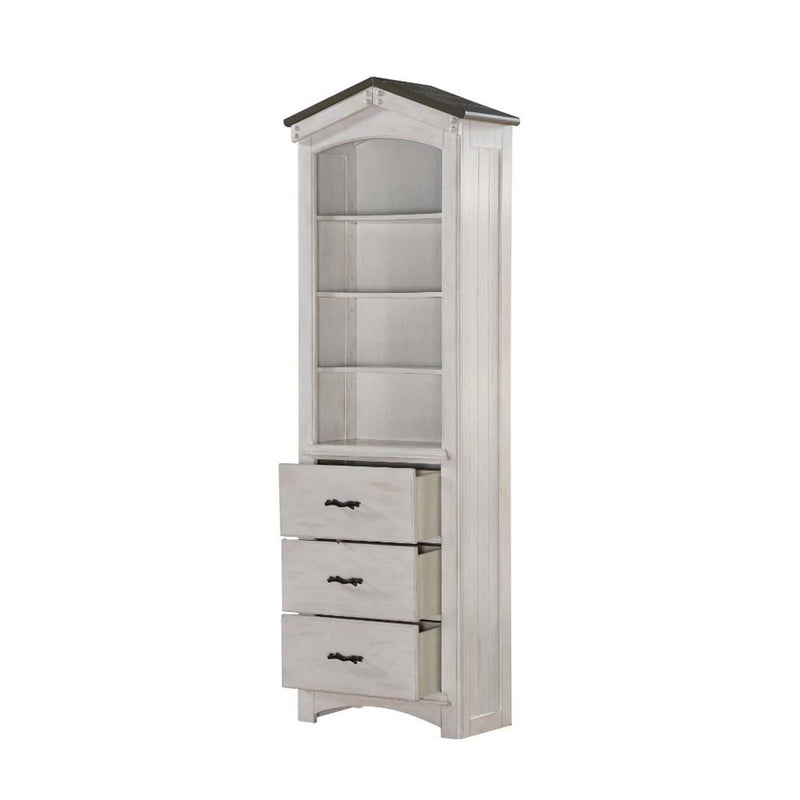 Tree House Bookcase Cabinet, Weathered White & Washed Gray Finish Acme