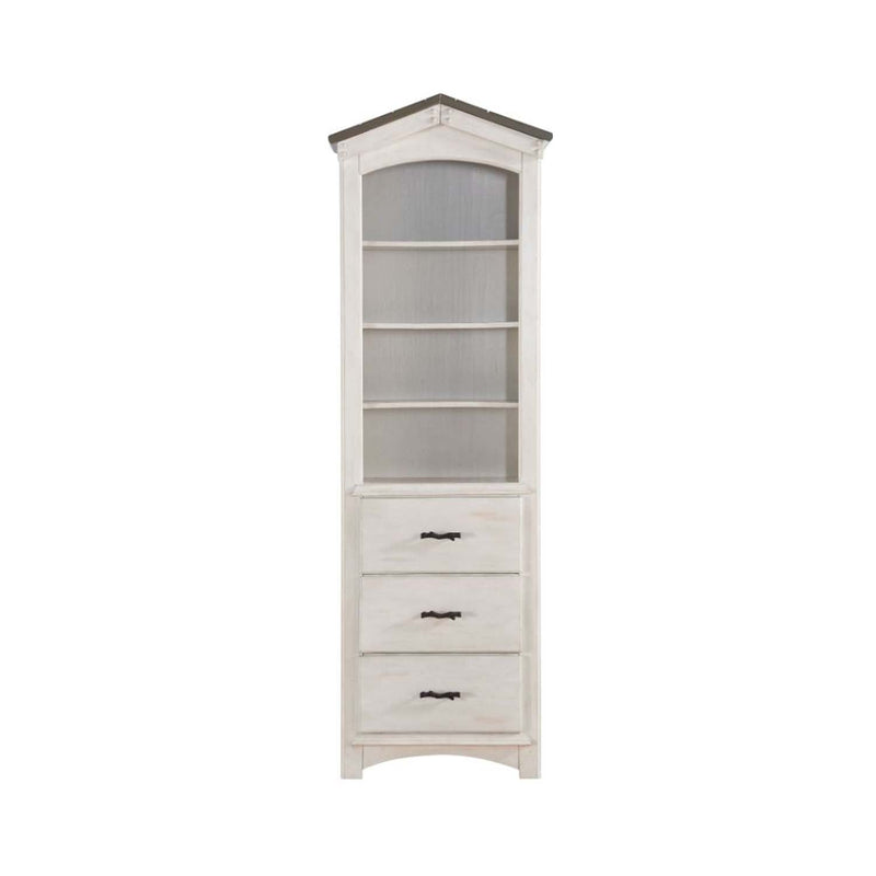Tree House Bookcase Cabinet, Weathered White & Washed Gray Finish Acme