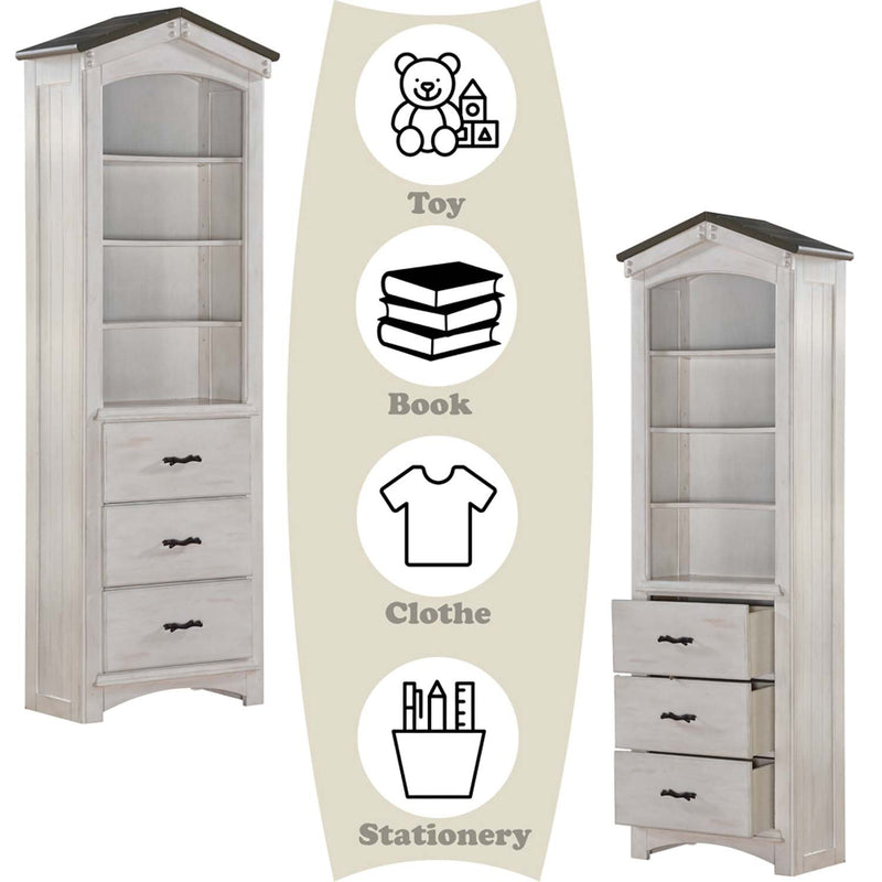Tree House Bookcase Cabinet, Weathered White & Washed Gray Finish Acme