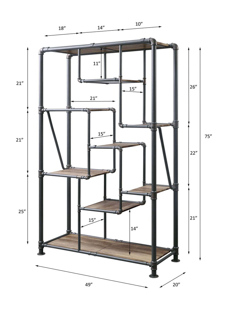 Brantley Bookshelf, Antique Oak & Sandy Gray Finish Acme