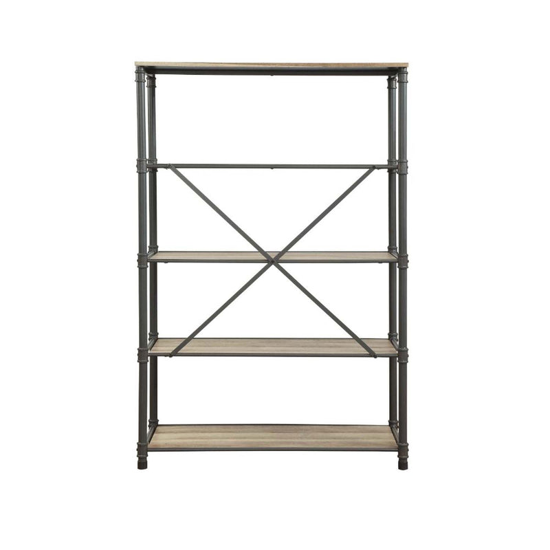 Itzel Bookshelf, Antique Oak & Sandy Gray Finish Acme