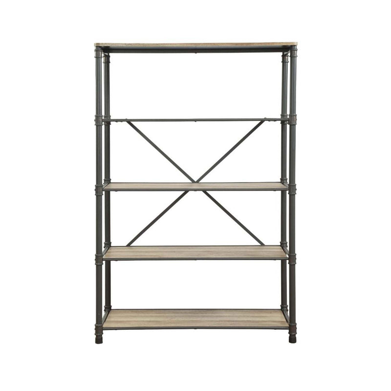 Itzel Bookshelf, Antique Oak & Sandy Gray Finish Acme