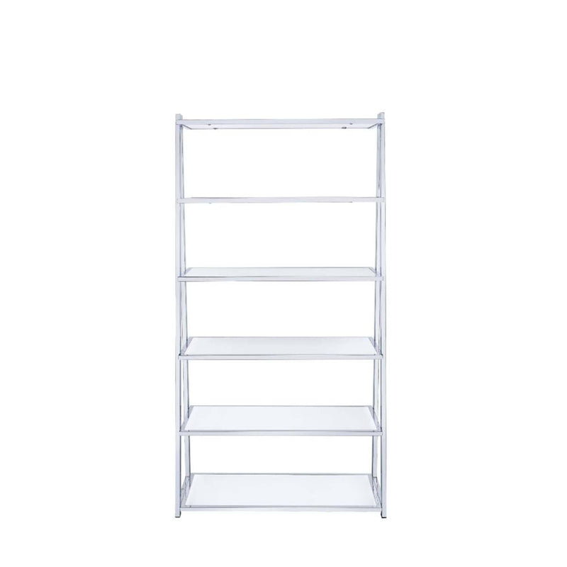 Coleen Bookshelf, White High Gloss & Chrome Finish Acme