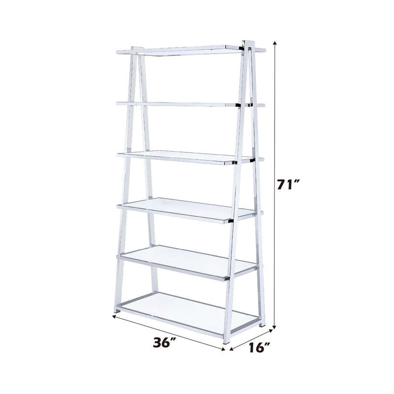 Coleen Bookshelf, White High Gloss & Chrome Finish Acme