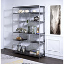 Vonara Bookshelf, Rustic Gray Oak & Chrome Finish Acme