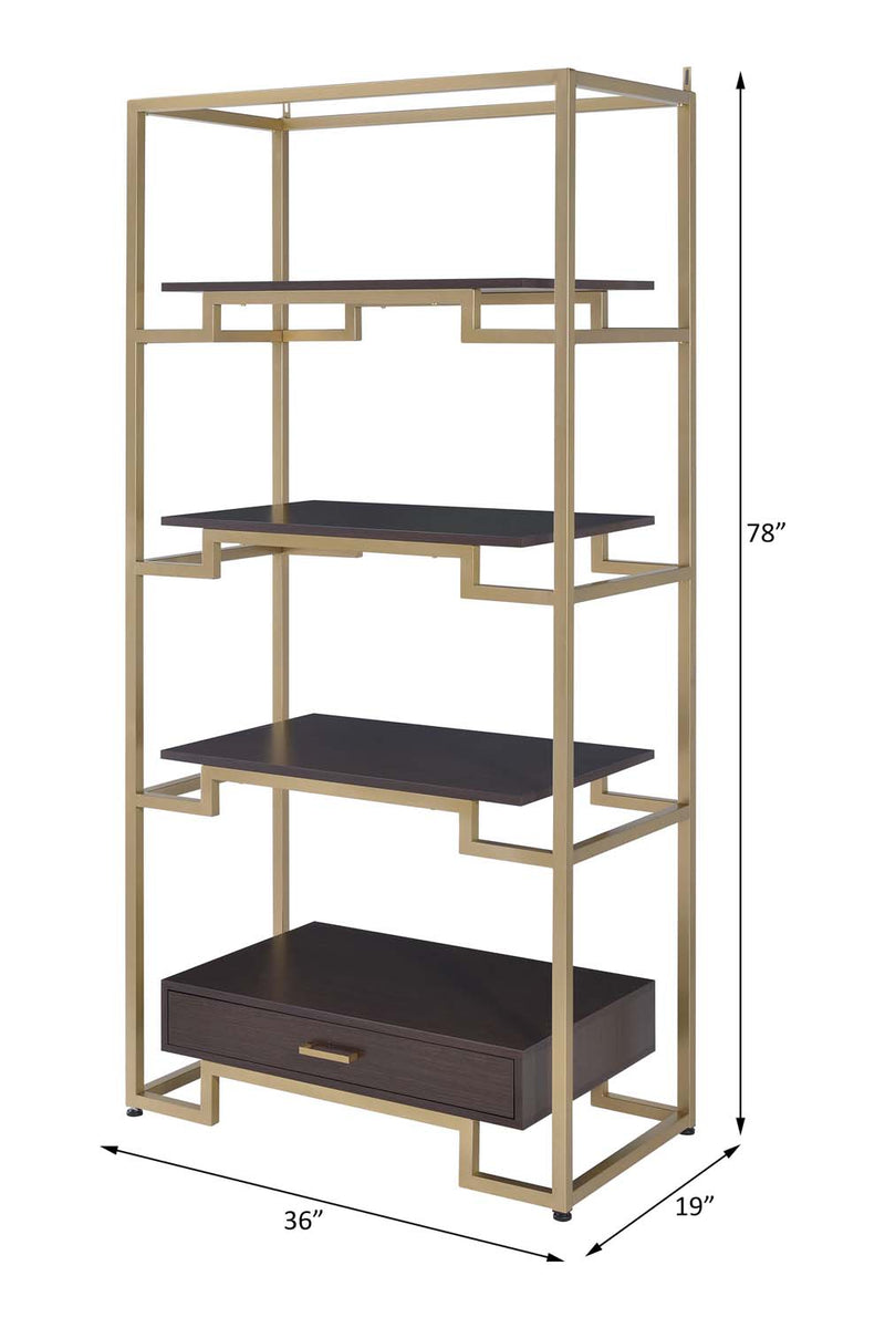 Yumia Bookshelf, Gold & Walnut Finish Acme