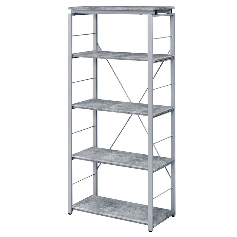 Jurgen Bookshelf, Faux Concrete & Silver Finish Acme