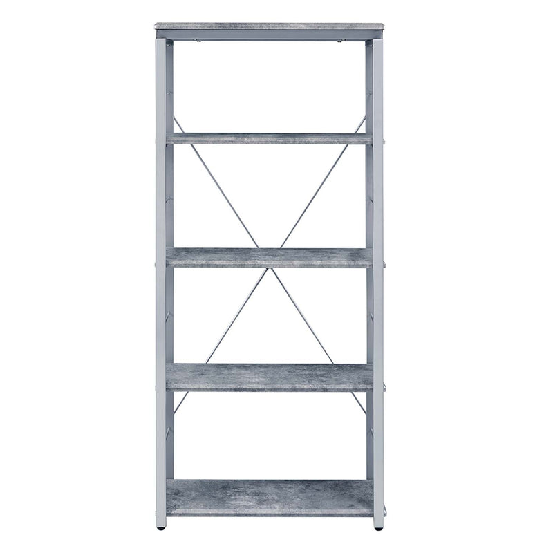 Jurgen Bookshelf, Faux Concrete & Silver Finish Acme
