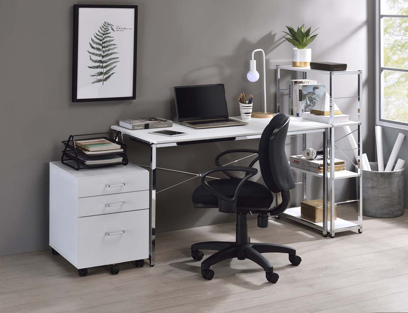 Tennos Bookshelf, White & Chrome Finish Acme