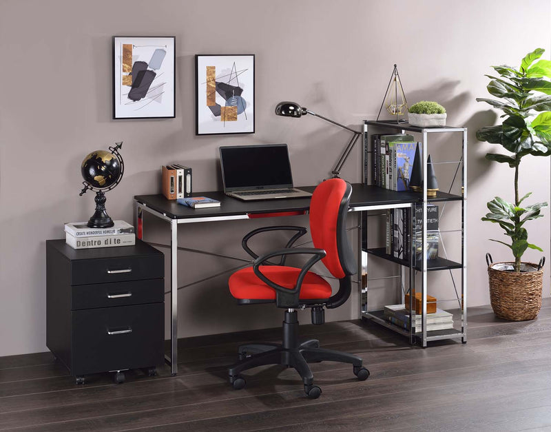 Tennos Bookshelf, Black & Chrome Finish Acme