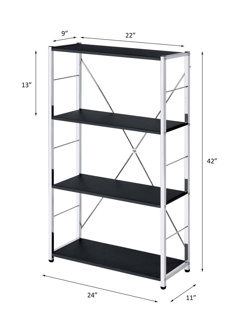 Tennos Bookshelf, Black & Chrome Finish Acme