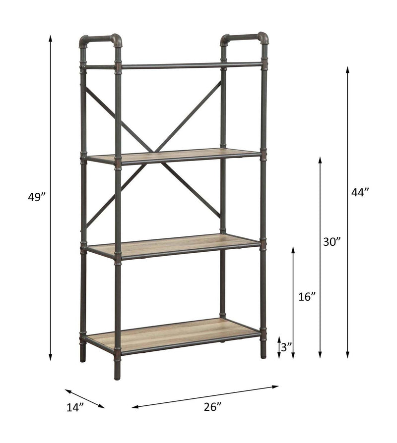 Itzel Bookshelf, Antique Oak & Sandy Gray Finish Acme