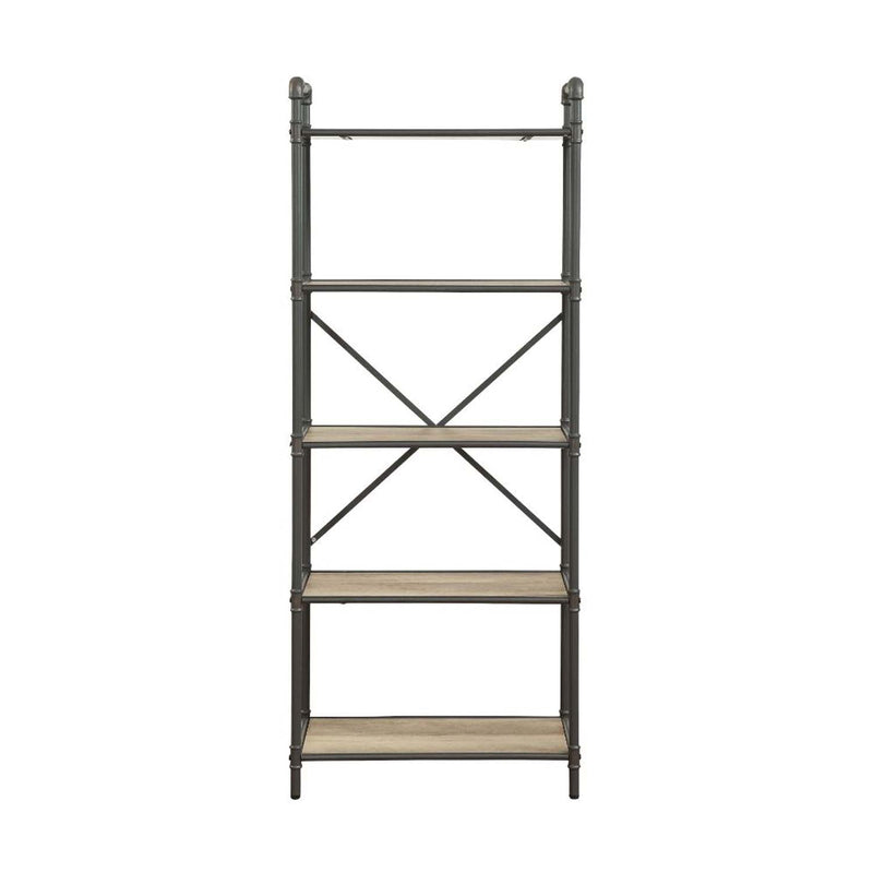 Itzel Bookshelf, Antique Oak & Sandy Gray Finish Acme
