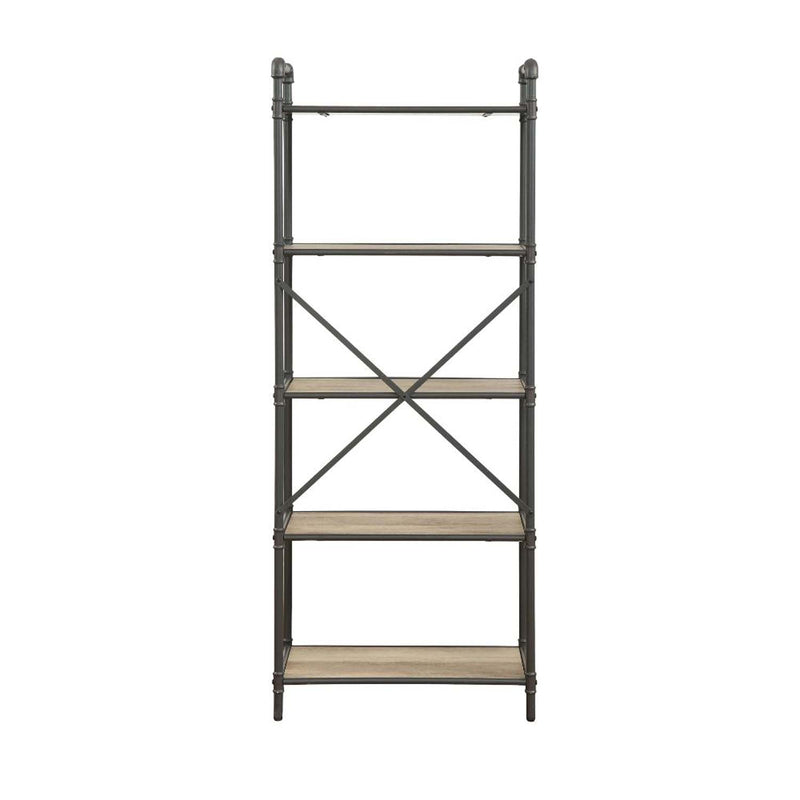 Itzel Bookshelf, Antique Oak & Sandy Gray Finish Acme