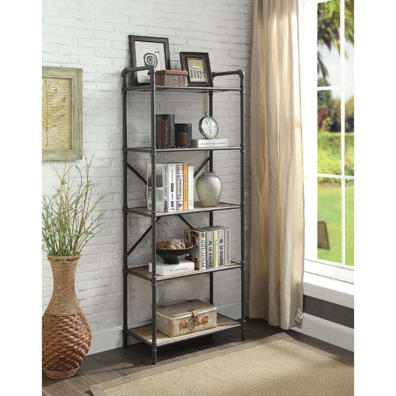 Itzel Bookshelf, Antique Oak & Sandy Gray Finish Acme