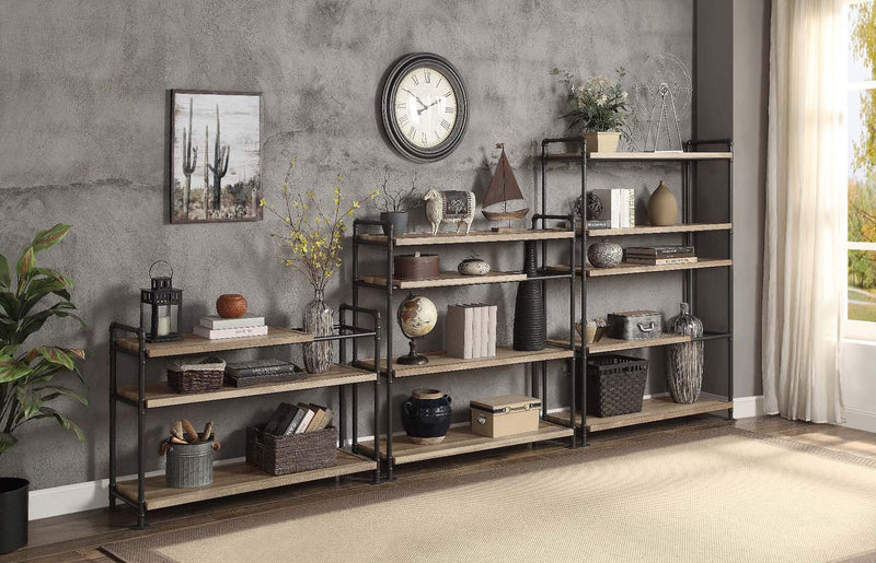 Brantley Bookshelf, Oak & Sandy Black Finish Acme